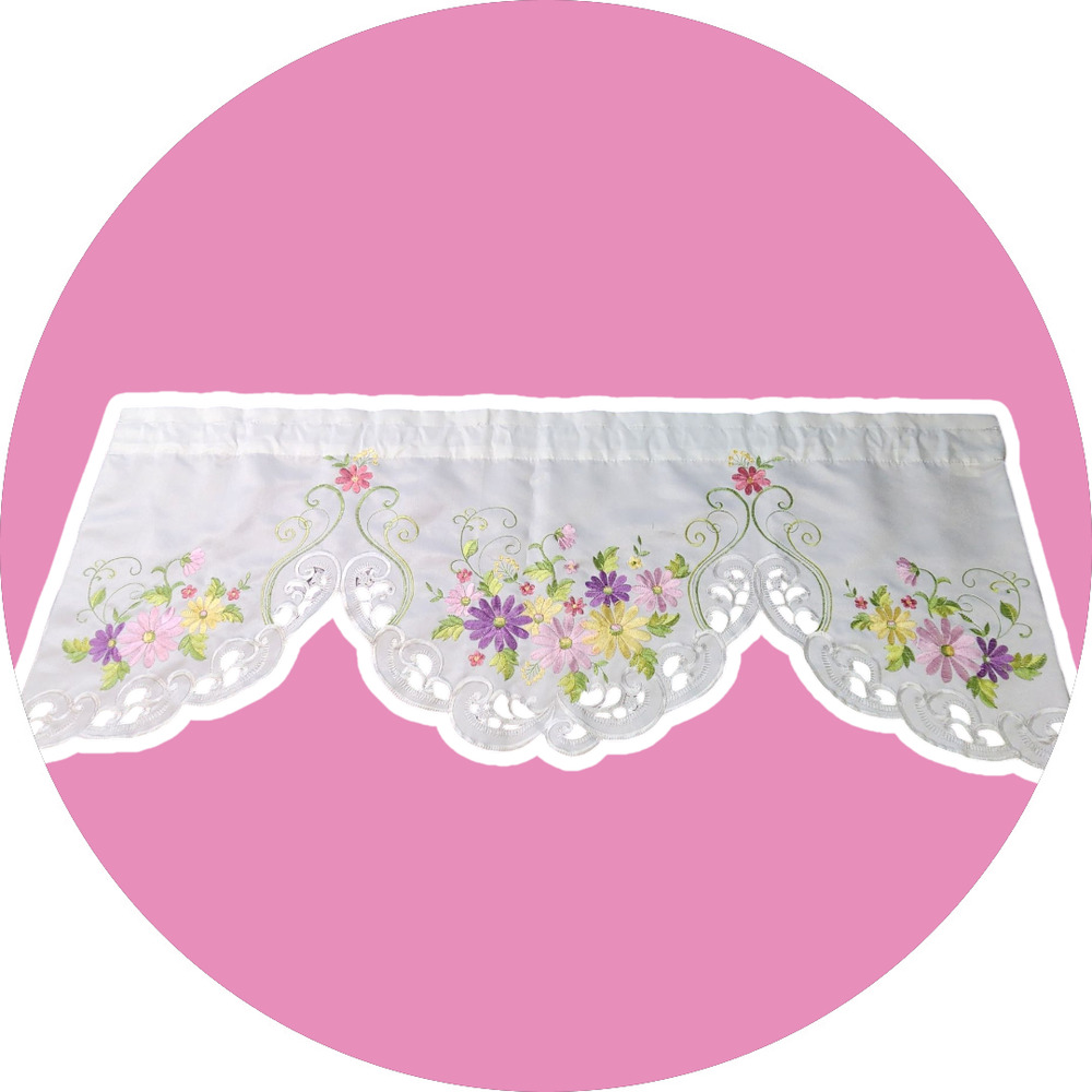 Collections Etc Floral Curtains Embroidered White Spring Flowers Valance 39"